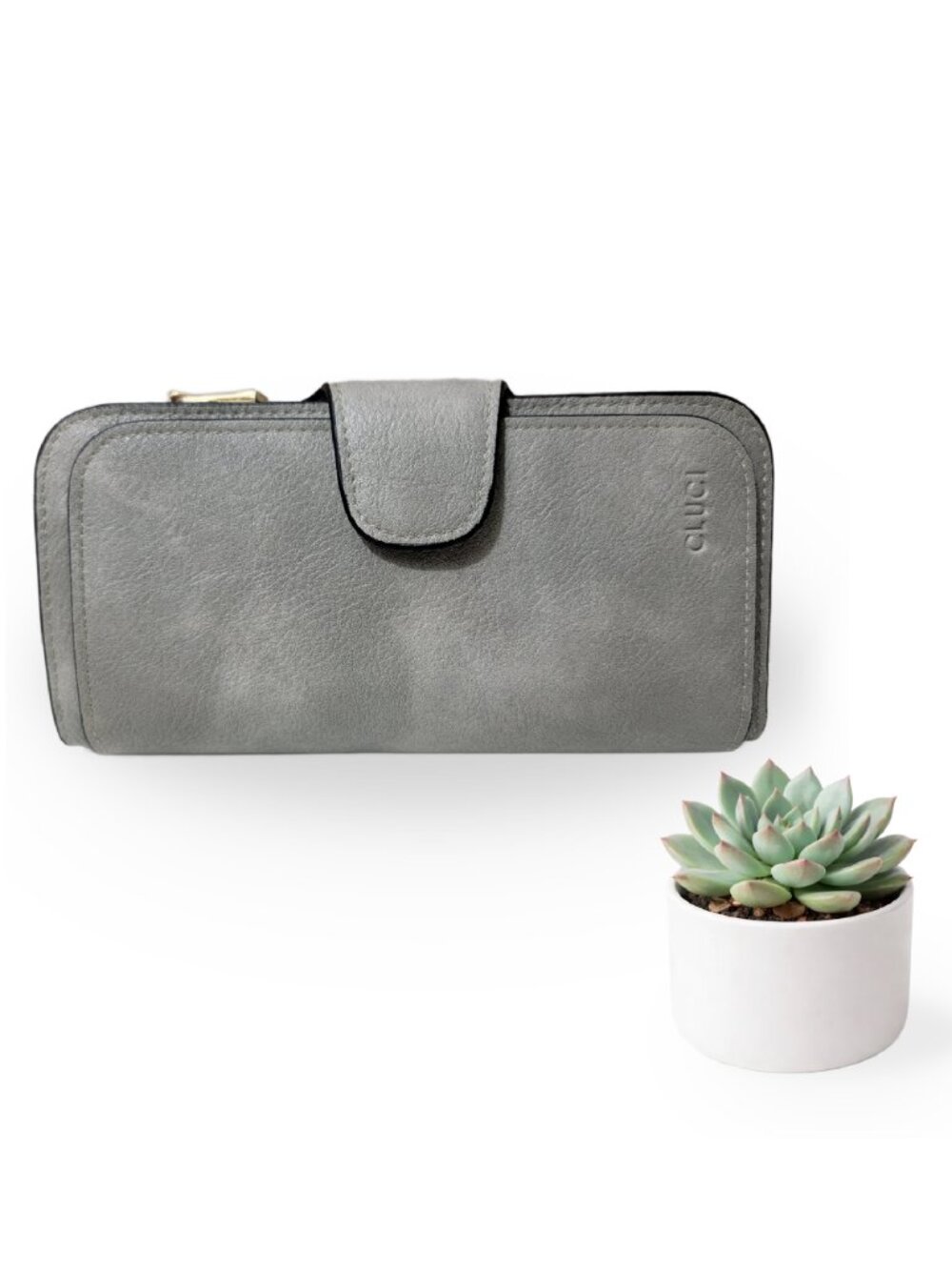 CLUCI Gray Faux Leather Zip Around Wallet